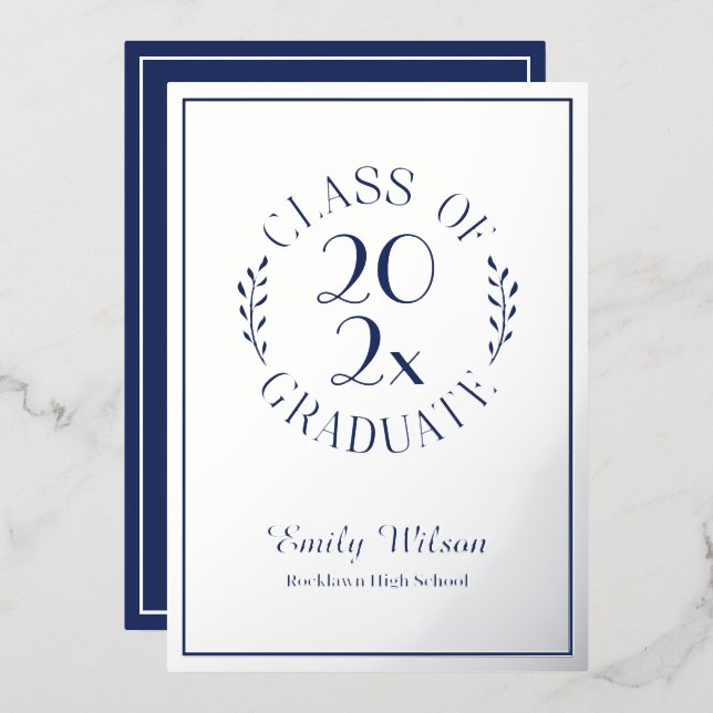 Invitation En Aluminium Classe Argent et Bleu De 2025 Graduation Party (Recto/Verso)