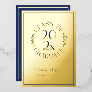 Invitation En Aluminium Classe Bleue et Or De 2025 Graduation Party