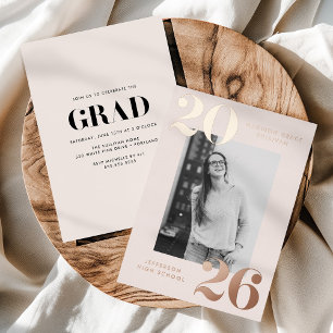 Invitation En Aluminium Classe Bold de 2025 Cream Photo Graduation