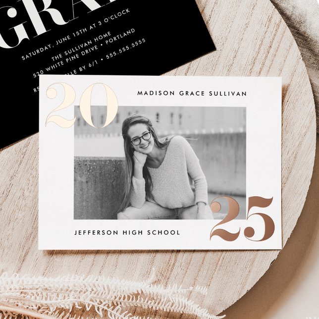 Invitation En Aluminium Classe Bold de 2025 Rose Gold Photo Graduation (Créateur téléchargé)