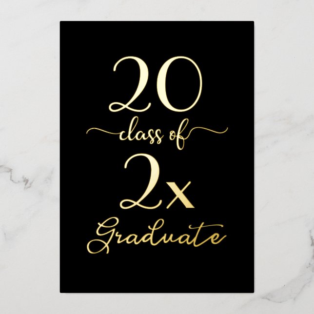 Invitation En Aluminium Classe Chic De 2025 Diplômé Noir et Or (Recto)