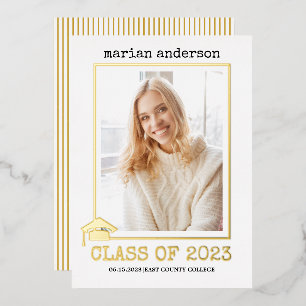 Invitation En Aluminium Classe de 2023 feuille d'or graduation photo