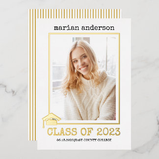 Invitation En Aluminium Classe de 2023 feuille d'or graduation photo