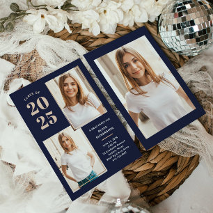 Invitation En Aluminium Classe de 2024 Photo Marine et Rose Gold Grad Part
