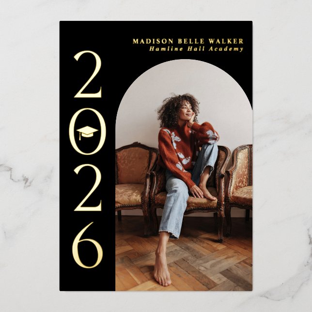 Invitation En Aluminium Classe de 2025 Black Arch Frame Graduation (Recto)