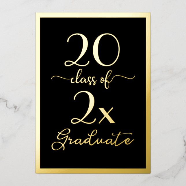 Invitation En Aluminium Classe De 2025 Graduate Chic Black Gold Script (Recto)