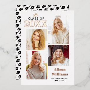 Invitation En Aluminium Classe de 2025 rose graduation feuille d'or 4 phot