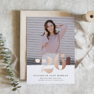 Invitation En Aluminium Classe de 2025 Typographie Photo Graduation Pink