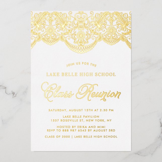 Invitation En Aluminium Classe de dentelle Brocade Florale Élégante Réunio (Recto)