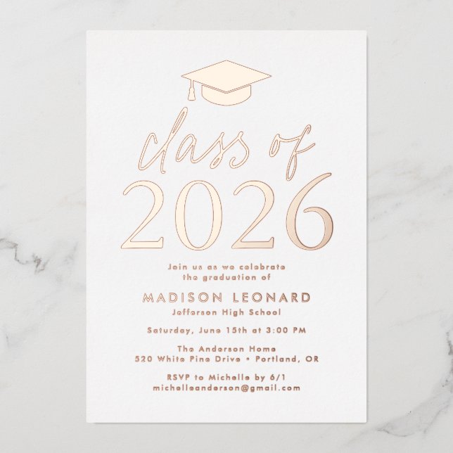 Invitation En Aluminium Classe d'or Rose moderne de 2025 Graduation Party (Recto)