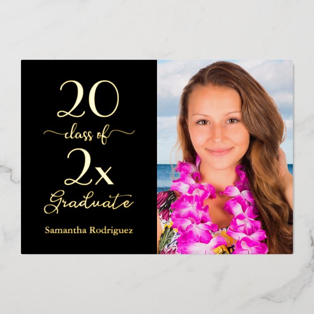 Invitation En Aluminium Classe élégante Photo Black Gold Graduation Party (Recto)