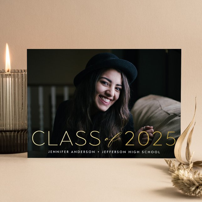 Invitation En Aluminium Classe moderne de 2023 Photo Graduation Gold (Créateur téléchargé)