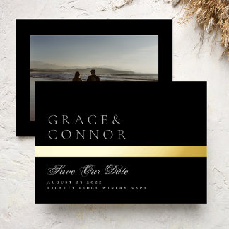 Invitation En Aluminium Classic Black Gold Foil Stripe Photo Enregistrer L