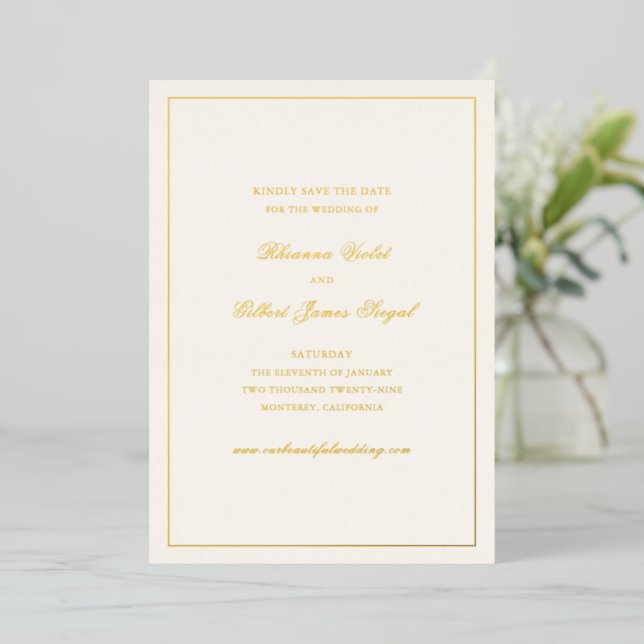 Invitation En Aluminium Classic Border Timeless Wedding Save the Date (Debout devant)