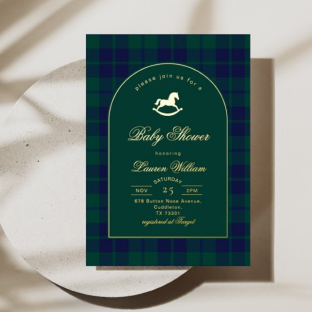 Invitation En Aluminium Classic Cheval à Rocks Green Plaid Baby shower (Créateur téléchargé)
