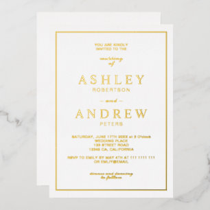 Invitation En Aluminium Classic chic simple élégant or blanc script