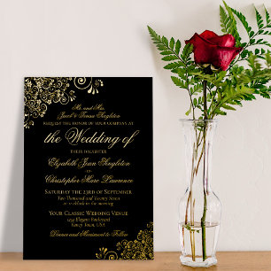 Invitation En Aluminium Classic Elegance Gold sur le Mariage Formel Noir