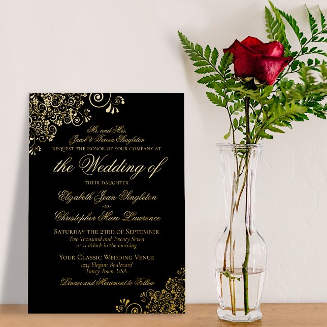 Invitation En Aluminium Classic Elegance Gold sur le Mariage Formel Noir (Créateur téléchargé)