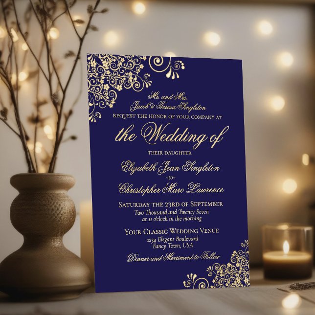 Invitation En Aluminium Classic Elegance Gold sur Mariage officiel bleu ma (Créateur téléchargé)