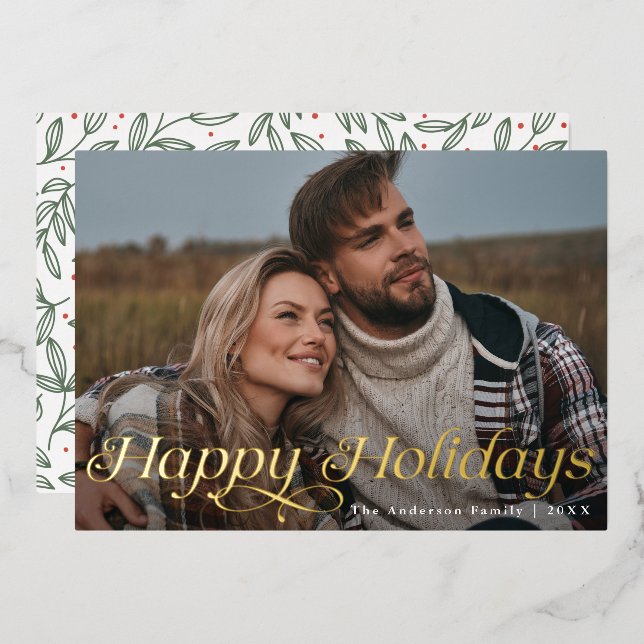 Invitation En Aluminium Classic Elegance Happy Holidays Gold Holiday Card (Recto/Verso)