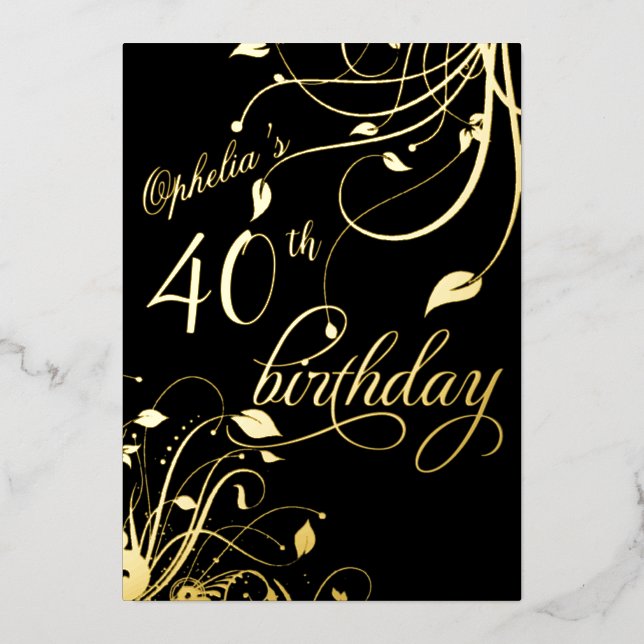 Invitation En Aluminium Classic Elegant Black and Gold Birthday (Recto)