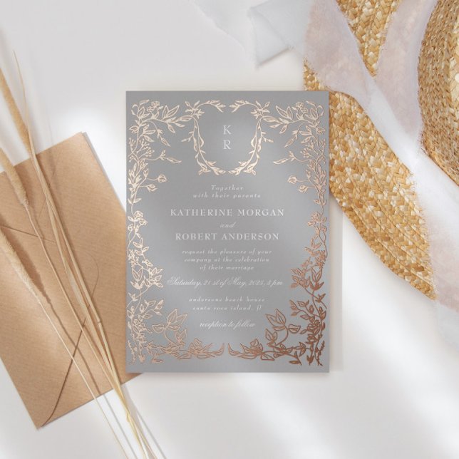 Invitation En Aluminium Classic Elegant Crest Monogram Mariage (Créateur téléchargé)