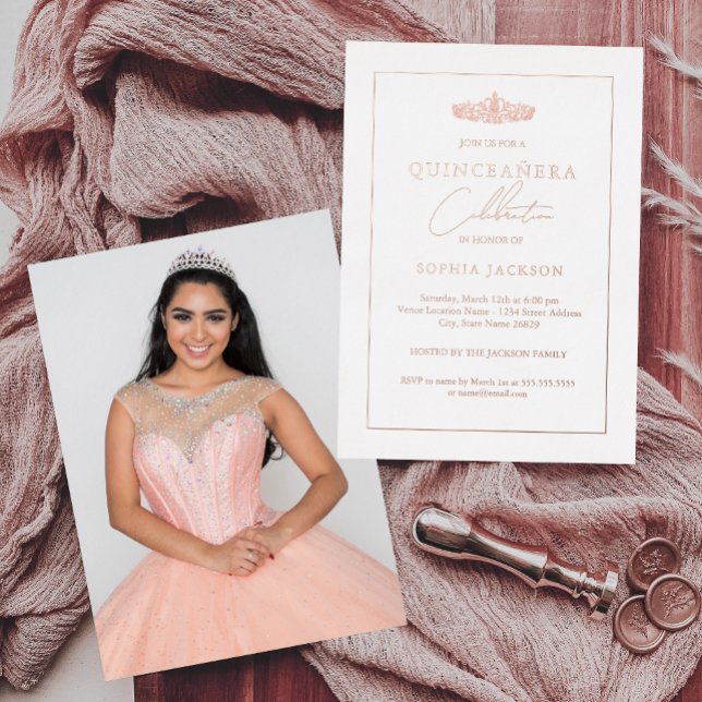 Invitation En Aluminium Classic Elegant Rose Gold Photo Quinceanera (Créateur téléchargé)