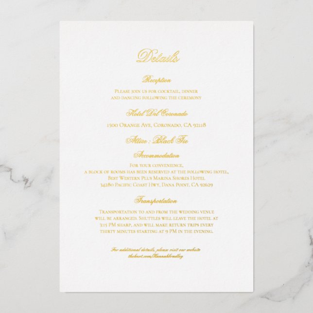 Invitation En Aluminium Classic Foil Details Enclosure Card (Recto)