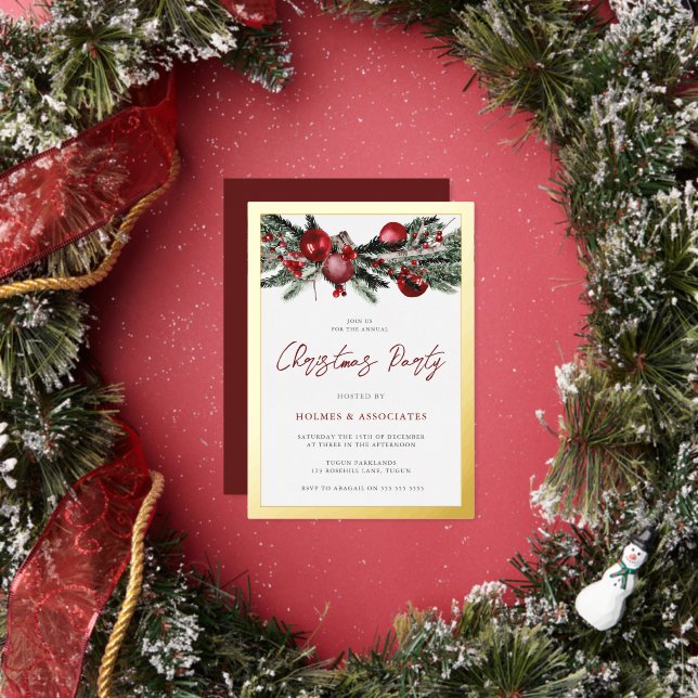 Invitation En Aluminium Classic Gold Bordure Entreprise Noël (Insitu)