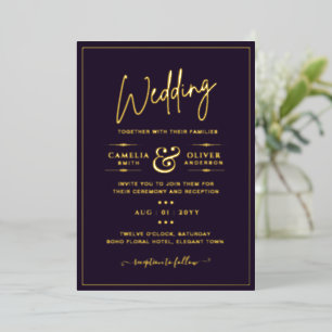 Invitation En Aluminium Classic GOLD FOIL Plum Elegant Classic Mariage