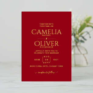 Invitation En Aluminium Classic GOLD FOIL Texte Mariage rouge Élégant