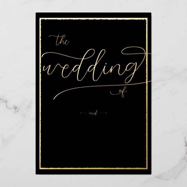 Invitation En Aluminium Classic Gold Frame Flourish Calligraphie Mariage (Recto)