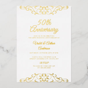Invitation En Aluminium Classic Gold Swirl 50e anniversaire de Mariage