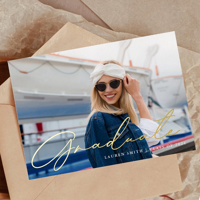 Invitation En Aluminium Classic Moderne Gold Calligraphy Graduation Party (Créateur téléchargé)