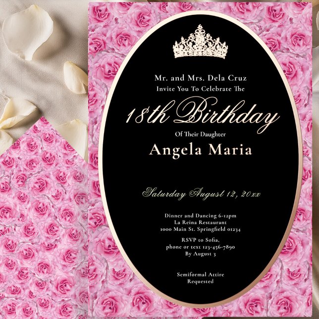 Invitation En Aluminium Classic Pink Roses 18th Birthday Debut Rose Gold (Créateur téléchargé)