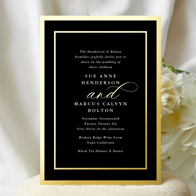 Invitation En Aluminium Classic Premium Black Formal Gold Mariage (Créateur téléchargé)