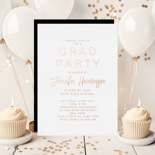 Invitation En Aluminium Classic Rose Gold Script Graduation Party (Classic Rose Gold Script Graduation Party Foil Invitation)