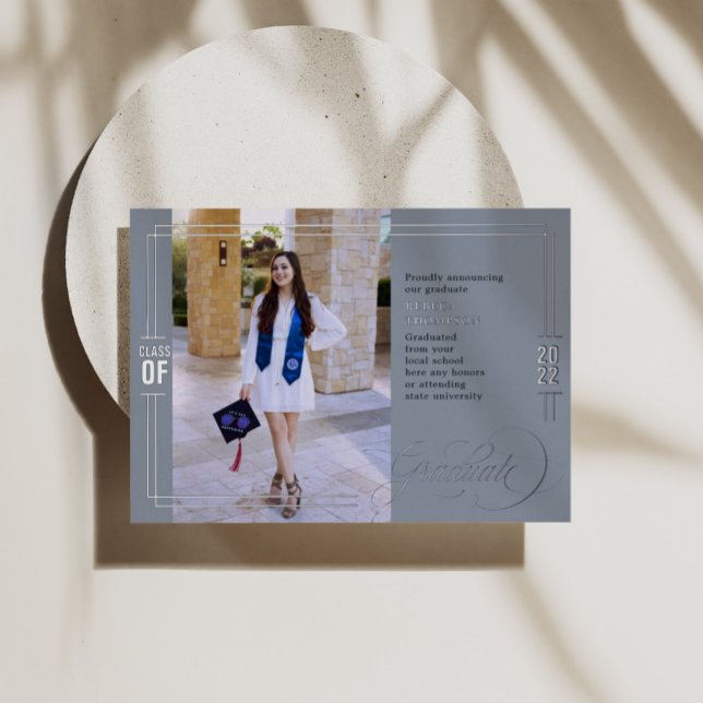 Invitation En Aluminium Classic Script Graduation Bleu & Argent (Créateur téléchargé)