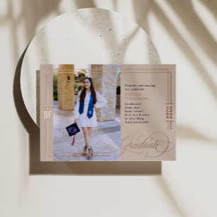 Invitation En Aluminium Classic Script Graduation Taupe & Rose Gold