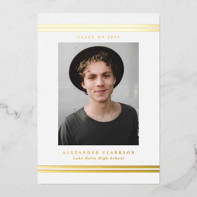 Invitation En Aluminium Classic Stripes moderne Photo Graduation Party (Recto)