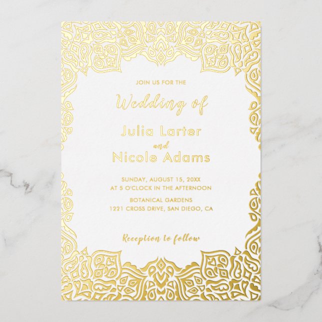 Invitation En Aluminium Classical Geometric Mandala Pattern Wedding (Recto)