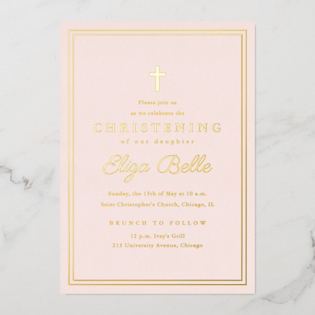 Invitation En Aluminium Classique Gold Christening religieux (Recto)