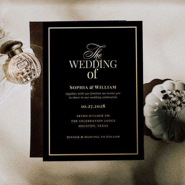 Invitation En Aluminium Classique Luxe Noir | Mariage avec Or (Créateur téléchargé)