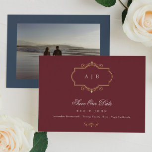 Invitation En Aluminium classique or crête bordeaux marine save the date