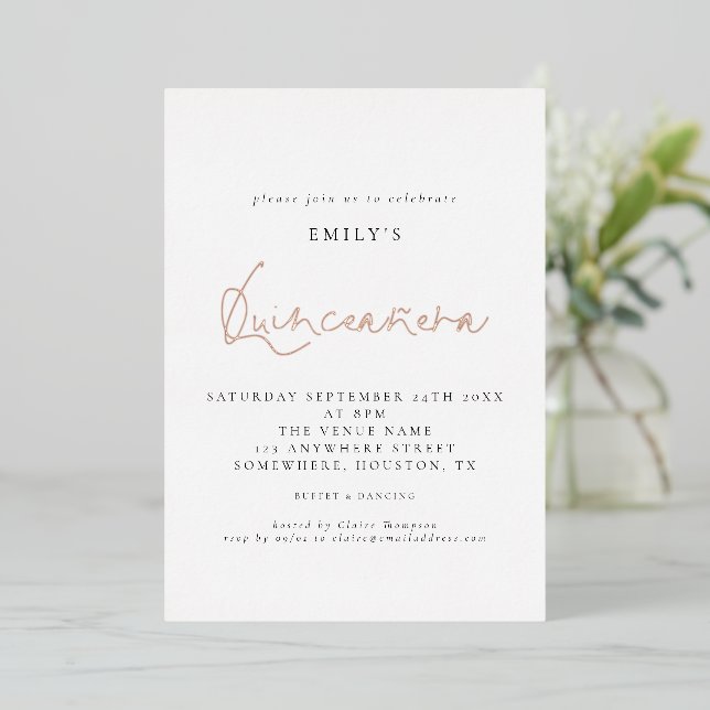 Invitation En Aluminium Classique Quinceanera Anniversaire Jour Script Rea (Debout devant)