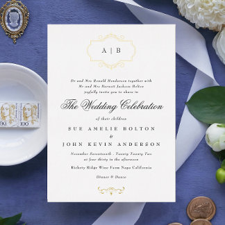 Invitation En Aluminium classique romantique véritable monogramme cadre en