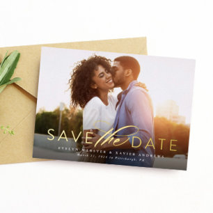 Invitation En Aluminium Classique simple enregistrez la date une photo
