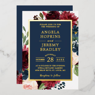 Invitation En Aluminium Classy Burgundy Rouge Marine Bleu Floral Mariage R