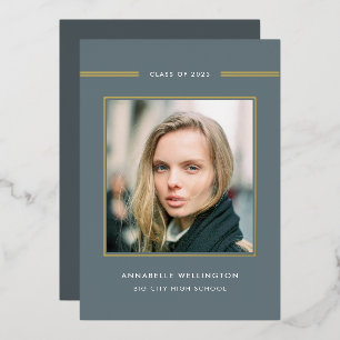 Invitation En Aluminium Classy Elegant Grey Graduation Photo Gold