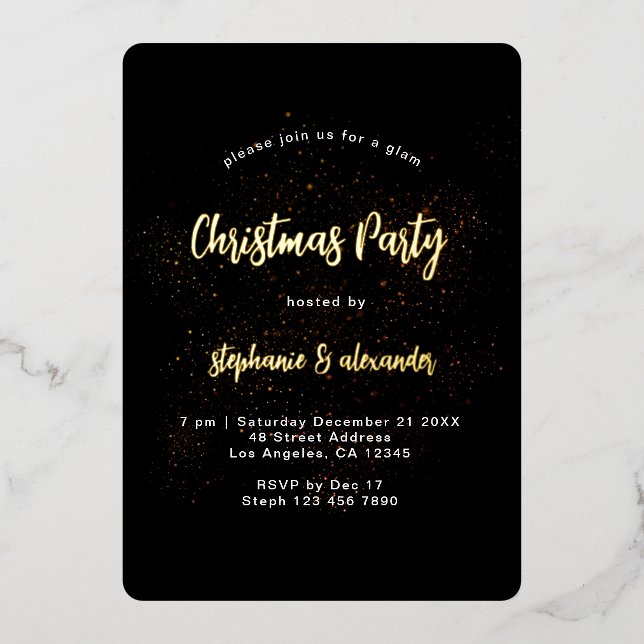 Invitation En Aluminium Classy Gold Black Christmas Party Luxe (Recto)